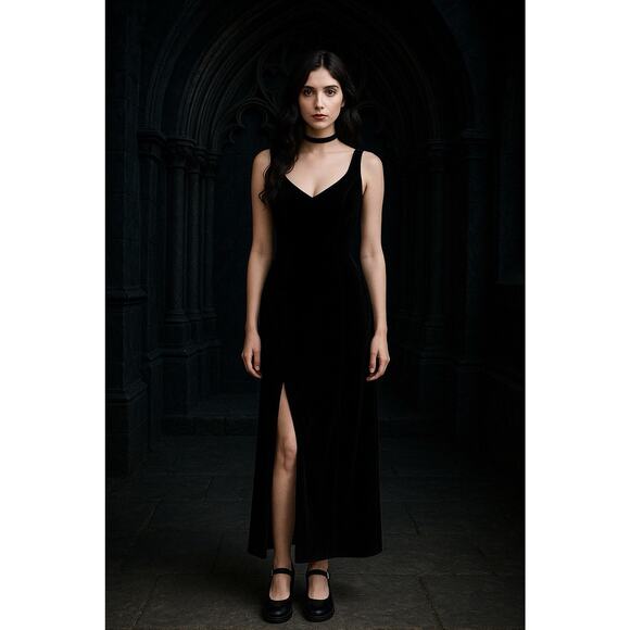 Sexy Witchy Vintage Jessica McClintock Maxi Dress 5/6 Y2K Goth Velvet - Picture 3 of 16